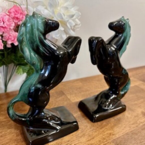Vintage Blue Mountain Pottery Rearing Horse Bookends Canadian Mid-Century - Picture 2 of 5